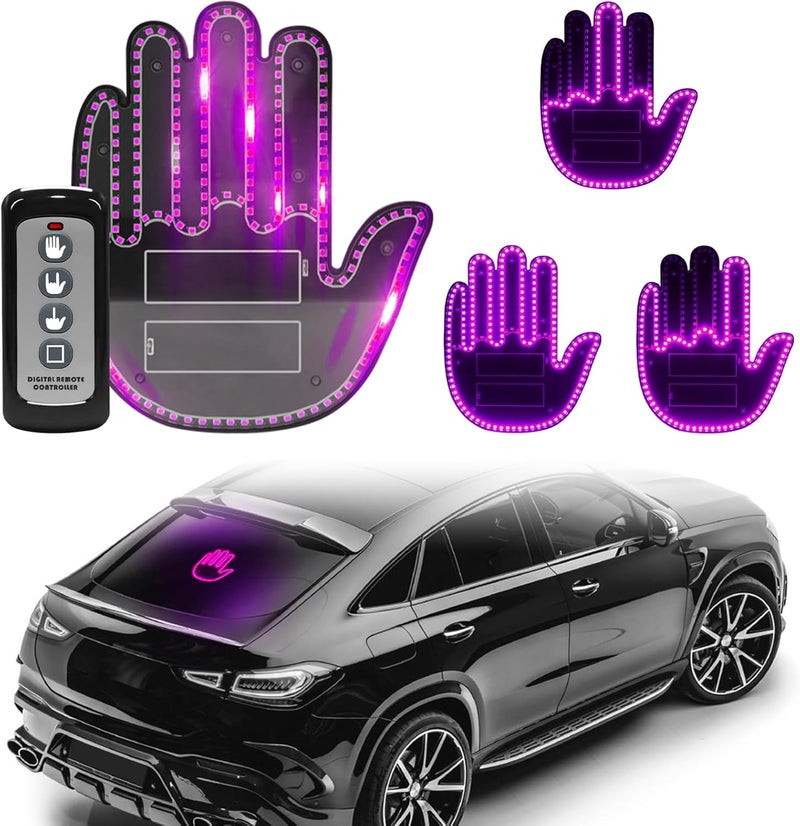 DIBMS Hand Gesture Light with Remote, Red LED Finger Funny Window Sign Light Accessories for Car Truck (Pink) - Image 1